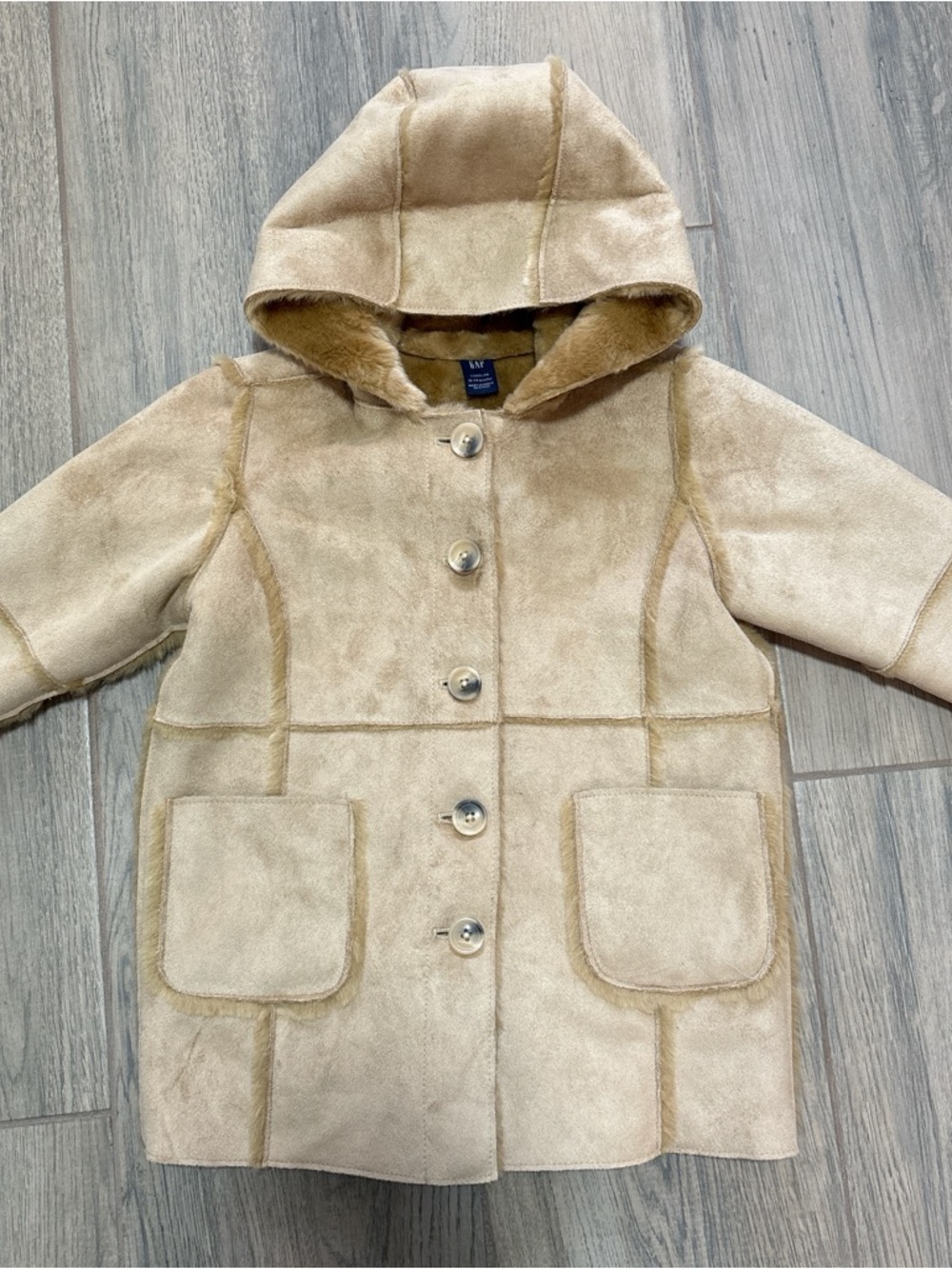 Gap Kids Hooded Faux Shearling Coat - Cream size 18-24 Months